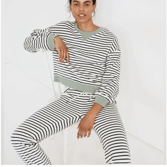 MADEWELL MWL Velour Crewneck Sweatshirt Sage Green Striped Size XXS - Picture 3 of 10
